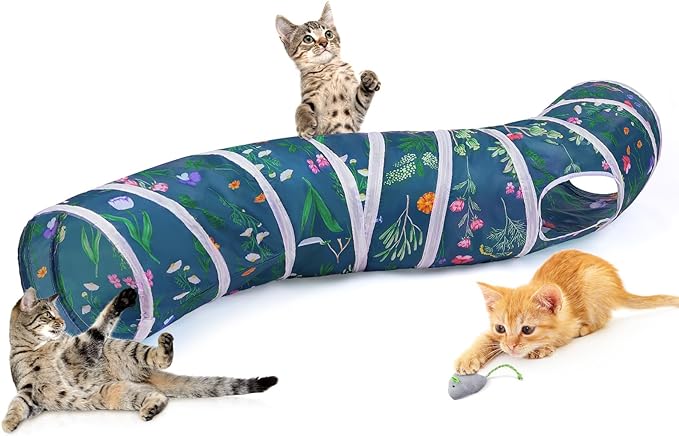 Cat Tunnel, Cat Tunnels for Indoor Cats, S-Shape Peekaboo Cat Cave with Cat Toys, Foldable Cat Tubes and Tunnels for Cats, Rabbit, Puppy, Guinea Pig