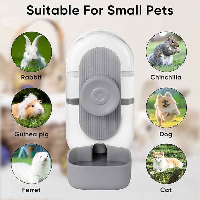 28oz Hanging Automatic Water Dispenser，Rabbit Water Bottle,Bunny Guinea Pig Ferret Water Bowl for Cage,Suitable for Small Animal Puppies(Cage Grid Spacing Over 1.2'')(Gray)