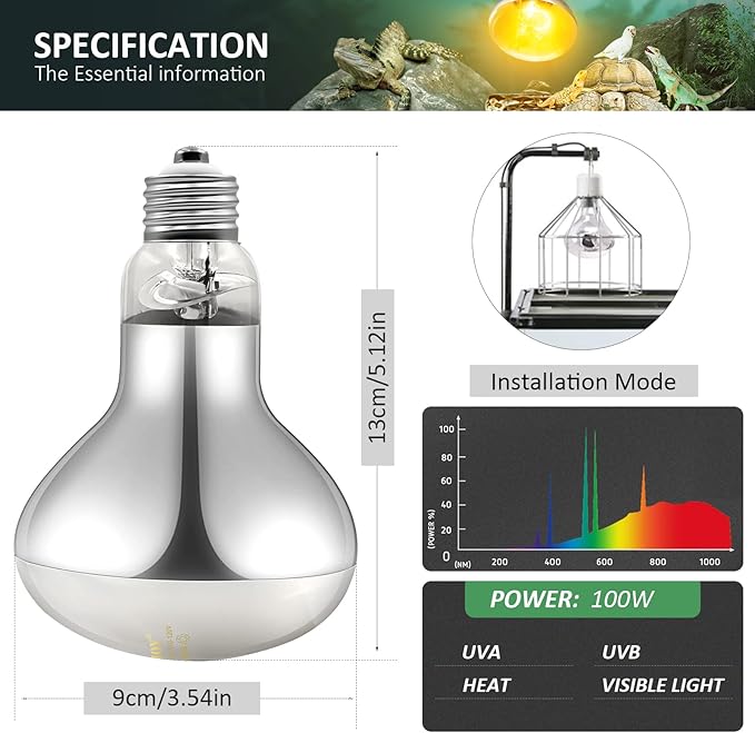 MIXJOY 100W Reptile Heat Lamp Bulb Full Spectrum UVA UVB Sun Light for Reptile and Amphibian Use