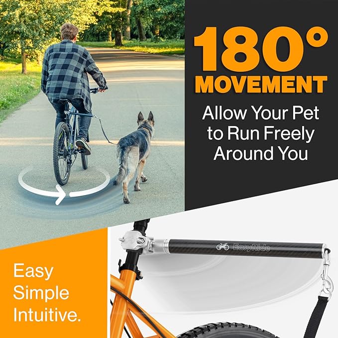 V2.0-180° Rotating Dog Bike Leash - with Shock Absorbers and Quick Attach Mechanism | Carbon Fiber | Detachable, Adjustable for The Smoothest Ride- Patent Pending