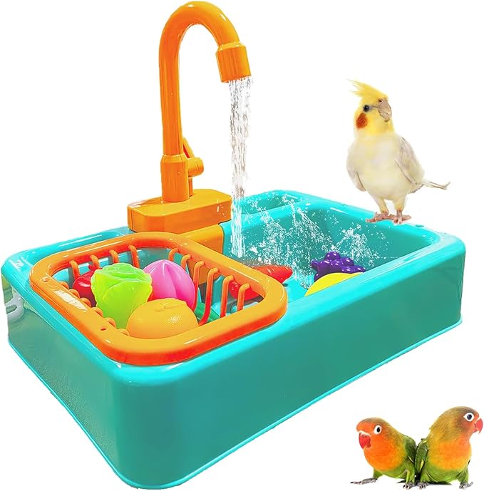 PINVNBY Parrot Bath Tub Bird Automatic Bathtub with Faucet Multifunctional Parakeet Shower Box Bird Bathroom Toys for Small Medium Birds