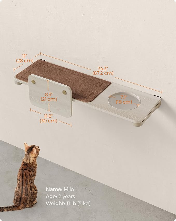 Feandrea Clickat Collection - No.008 Large Cat Shelf, Wall-Mounted Cat Perch for Large Cats, Cat Wall Shelves, Extremely Quick Assembly, Unlimited Expandability, Replaceable Module and Felt Pad