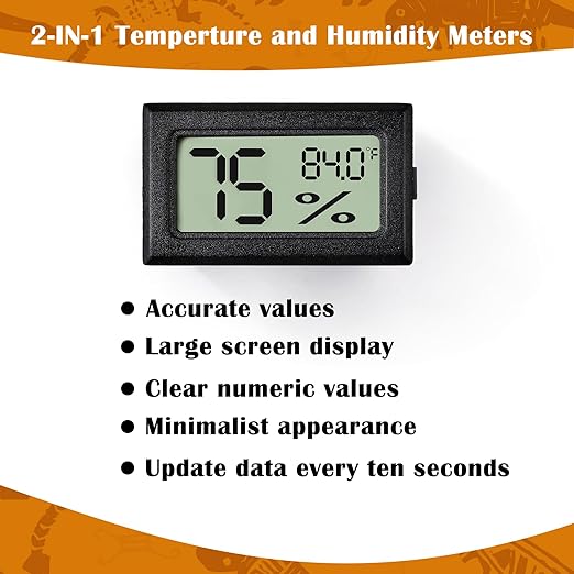 Palksky Bearded Dragon Tank Accessories, 2PCS Reptile Terrarium Thermometer and Humidity Gauge for Jumping Spider, Leopard Gecko, Hermit Crab, Gecko, Ball Python, Lizard