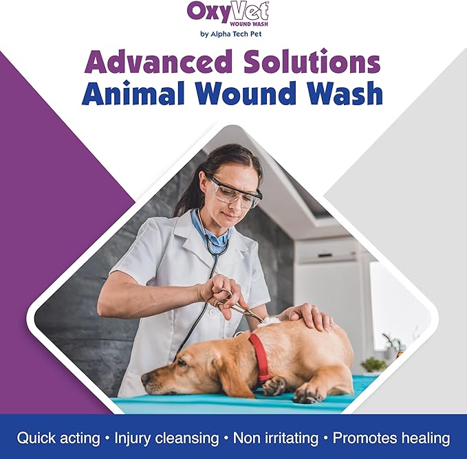 OxyVet Wound Wash for Dogs | Excellent Cleansing Agent | Non-Irritating to Skin and Eyes | Wound Cleanser | Non-Staining Wound and Skin Care | 16 Fl Oz Pet First Aid Spray Bottle