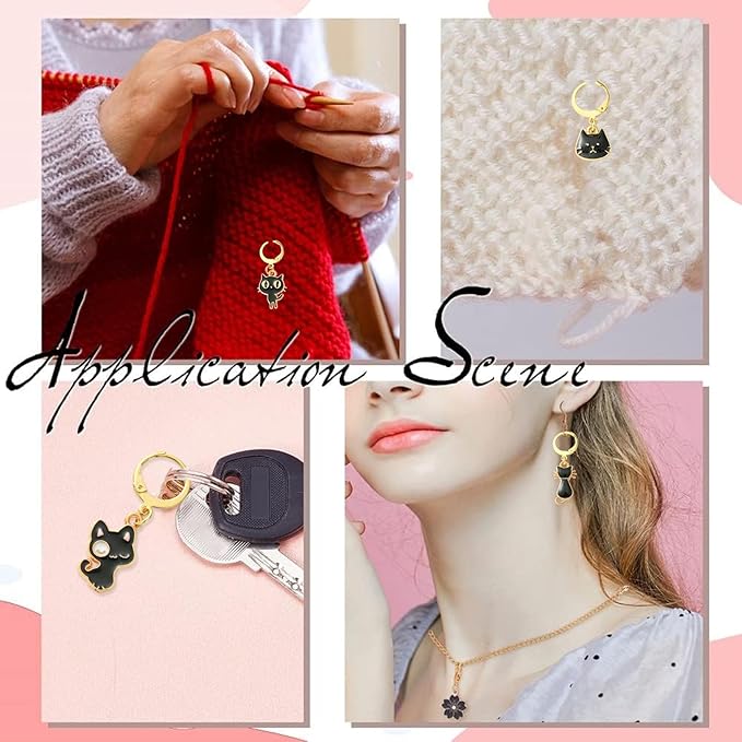 KitBeads 10pcs 10 Styles Enamel Black Cat Stitch Markers Lovely Kitten Charms Cute Pet Animal Stitch Marker Charms for Jewelry Making Bulk