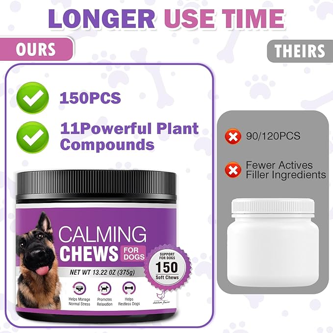 Hemp Calming Chews for Dogs 150PCs Dog Calming Treats and Bites with Hemp Oil - Anxiety and Stress Relief for Dogs Puppy Melatonin Sleep Aid Calm Dog, Noise, Thunder, Barking, Separation, Chewing