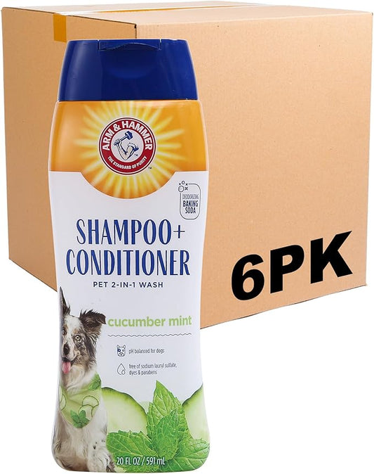 Arm & Hammer for Pets 2-in-1 Shampoo & Conditioner for Dogs | Dog Shampoo & Conditioner in One | Cucumber Mint, 20 Ounces - 6 Pack Dog Shampoo and Conditioner for All Dogs