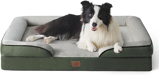 Bedsure Orthopedic Dog Bed for Large Dogs - Big Washable Dog Sofa Beds Large, Supportive Foam Pet Couch Bed with Removable Washable Cover, Waterproof Lining and Nonskid Bottom, Dark Green