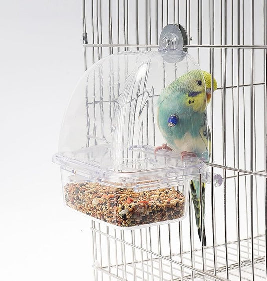 Bird Parrot Feeders, Cage Feeder Dispenser Food Container, Auto Bird Seed Bowl for Small Medium Birds, Cockatiel Canary Cockatoos Parakeet Conure Lovebird, Acrylic Clear