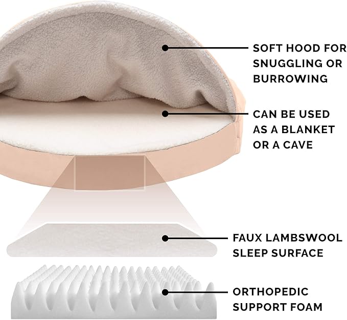 Furhaven 26" Round Orthopedic Dog Bed for Medium/Small Dogs w/ Removable Washable Cover, For Dogs Up to 30 lbs - Sherpa & Suede Snuggery - Cream, 26-inch