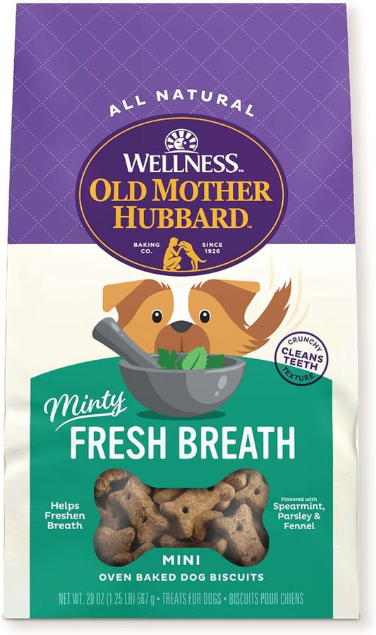 Old Mother Hubbard by Wellness Mother's Solutions Minty Fresh Breath Natural Dog Treats, Crunchy Oven-Baked Biscuits, Ideal for Training, 20 ounce bag