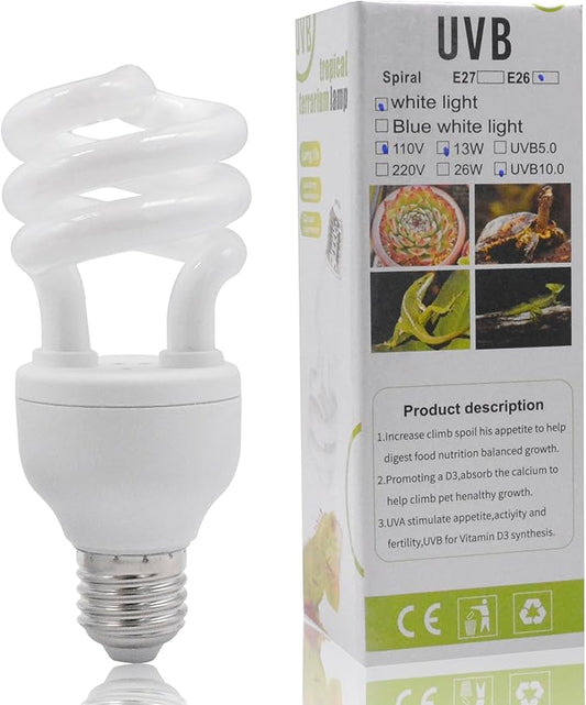 UVB Reptile Light Bulb 10.0 13W, UVA-UVB Bulbs for Reptiles Ideal for Rainforest Reptiles Bearded Dragons Lizard Tortoise Iguanas Chameleons Snake - 1 Pack