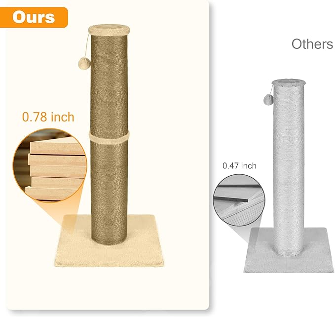 Cat Scratching Post 32 Inch High, 5.5 Inch Large Diameter Natural Sisal Cat Scratch Post, Scratch-Resistant and Durable Tall Cat Scratcher for Indoor Cats, Protect Your Furniture, Yellow
