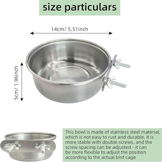 3Pcs Bird Bowls Small & Medium & Large, Stainless Steel Hamster Food Bowl with Clamp Holder, Hanging Guinea Pig Bowl Parrot Water Feeder Dish Cups (S+M+L)