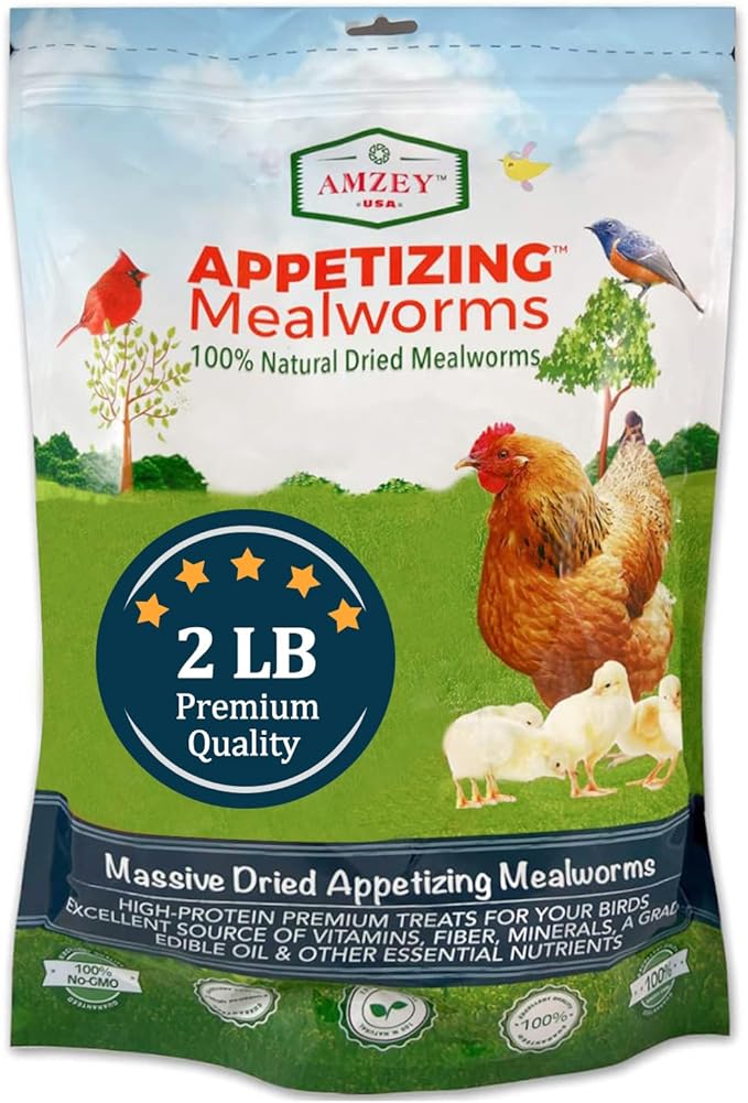 Amzey Dried Mealworms -2 LBS- 100% Natural Non GMO Mealworms -Food for Chicken- High Protein Mealworms for Bird, Duck Food, Bearded Dragon Diet, Gecko Food, Turtle Food, Lizard Food - Bulk Mealworms