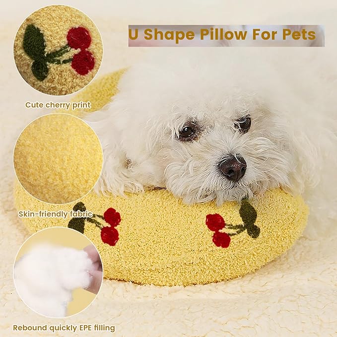 Cutated Dog Calming Pillow Dog Neck Pillow Cat Pillow for Indoor Small Pet Dogs and Cats (Yellow)