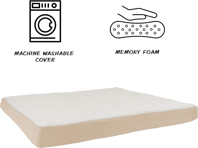 PETMAKER Orthopedic Dog Bed - 2-Layer Memory Foam Crate Mat with Machine Washable Sherpa Cover - 44x35 Pet Bed for Large Dogs up to 100lbs (Tan)