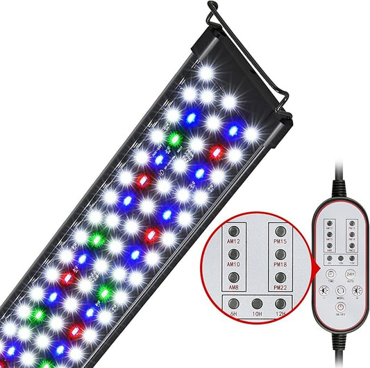 Aquarium Light, 26W 24/7 Lighting Cycle, Sunrise/Daylight/Moonlight Mode and Custom Mode with Expandable Bracket, Adjustable Timer and 7 Color Brightness for 30~36IN Fish Tank