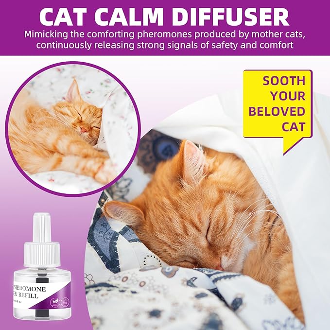 Cat Pheromones Calming Diffuser Refill, 6 Pack Cat Calming Diffuser Refills Kit, Relieve Anxiety Stress 180 Days for Cats Calm, 48ml Fit All Common Diffusers Plug in