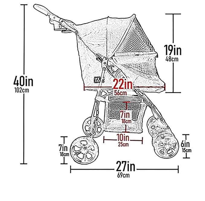 Pet Gear No-Zip Happy Trails Lite Pet Stroller for Cats/Dogs, Zipperless Entry, Easy Fold with Removable Liner, Safety Tether, Storage Basket + Cup Holder, 4 Colors