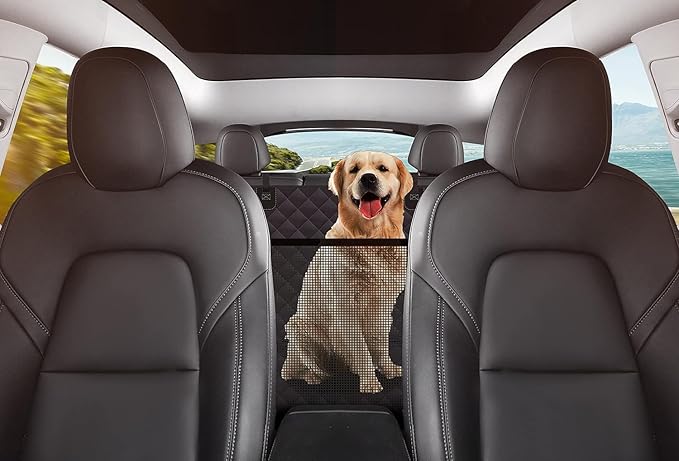 Dog Back Seat Cover Protector for Cars SUV and Trucks with Mesh Window, Scratchproof Nonslip and Waterproof Material Upgraded Version with Dog Leash(Black Orange)