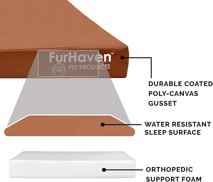 Furhaven Water-Resistant Orthopedic Dog Bed for Large Dogs w/ Removable Washable Cover, For Dogs Up to 125 lbs - Indoor/Outdoor Logo Print Oxford Polycanvas Mattress - Chestnut, Jumbo Plus/XXL