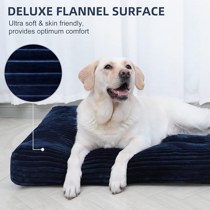 Dog Crate Bed Washable Dog Beds for Large Dogs Deluxe Thick Flannel Fluffy Comfy Kennel Pad Anti-Slip & Anti-Scratch Pet Sleeping Mat, 35 x 23 Inch, Blue