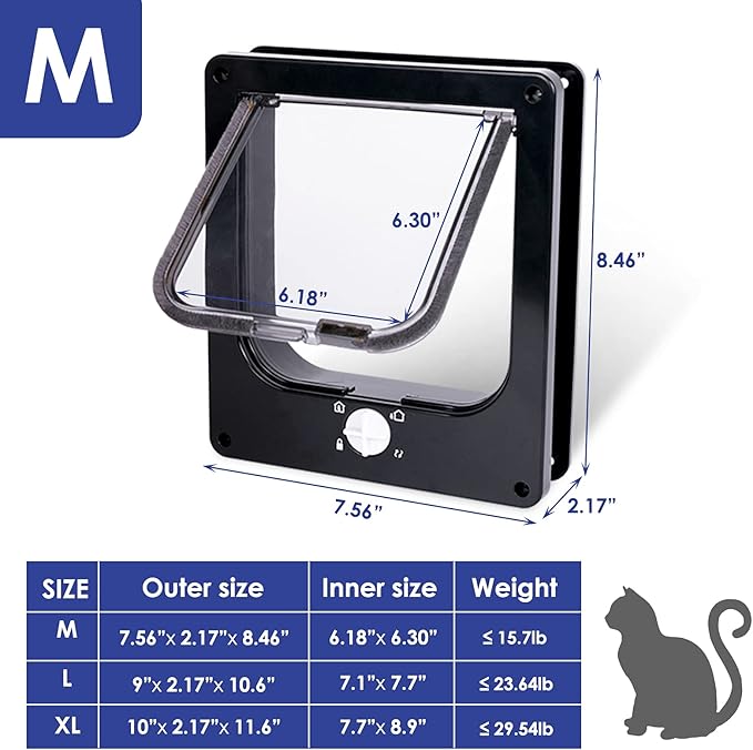 Upgraded Version - Cat Doors Flap (for Cat up to 15.7lb), Magnetic Pet Door with 4 Way Locking for Interior Exterior Doors, Weatherproof Gate, Easy Installation