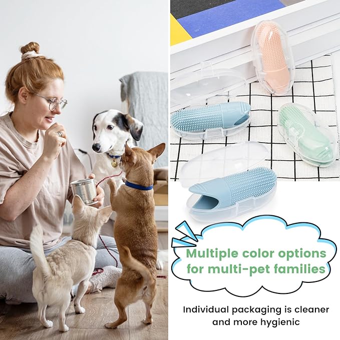 Dog Toothbrush, 4 Pack Dog Tooth Brush, 360° Cleaning Finger Toothbrush for Dogs, Food Grade Silicone Dog Finger Toothbrush Fits Most Fingers, Toothbrush for Dogs & Cats Dental Care