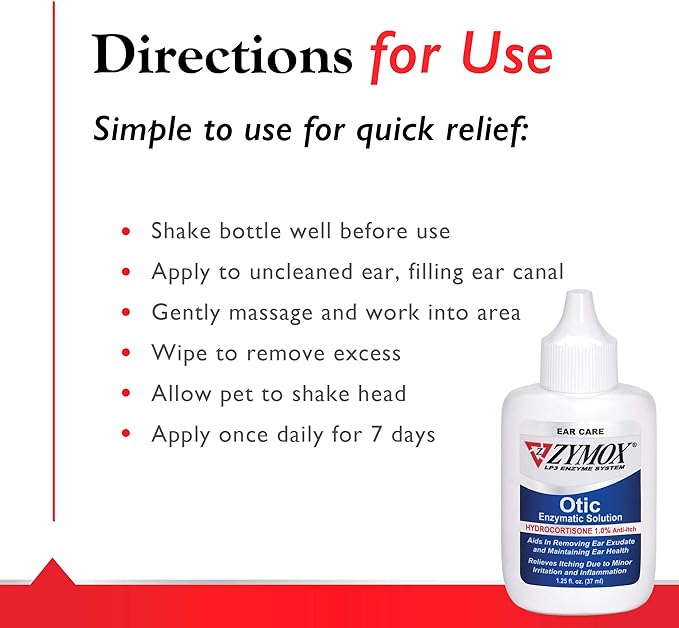 Zymox Otic Enzymatic Solution for Dogs and Cats to Soothe Ear Infections with 1% Hydrocortisone for Itch Relief, 1.25oz