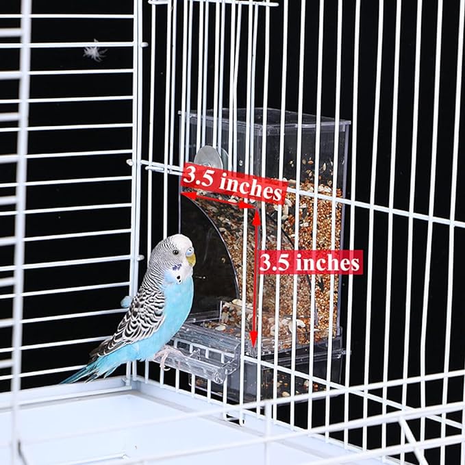 No Mess Bird Feeder Water Dispenser Set, Automatic Parrot Feeder Cage Accessories, Clear Parakeet Seed Container Food Feeder Drinker for Cage, Cockatiel Finch Lovebirds Budgies Canary (Blue)