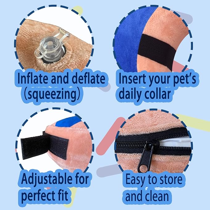 Soft Dog Cone Collar for Large Medium Small Dogs and Cats After Surgery, Inflatable Dog Neck Donut Collar,Inflatable Cat Cone Collar,E-Collar for Dogs Recovery, Dog Cones Alternative (Navy Donut-S)