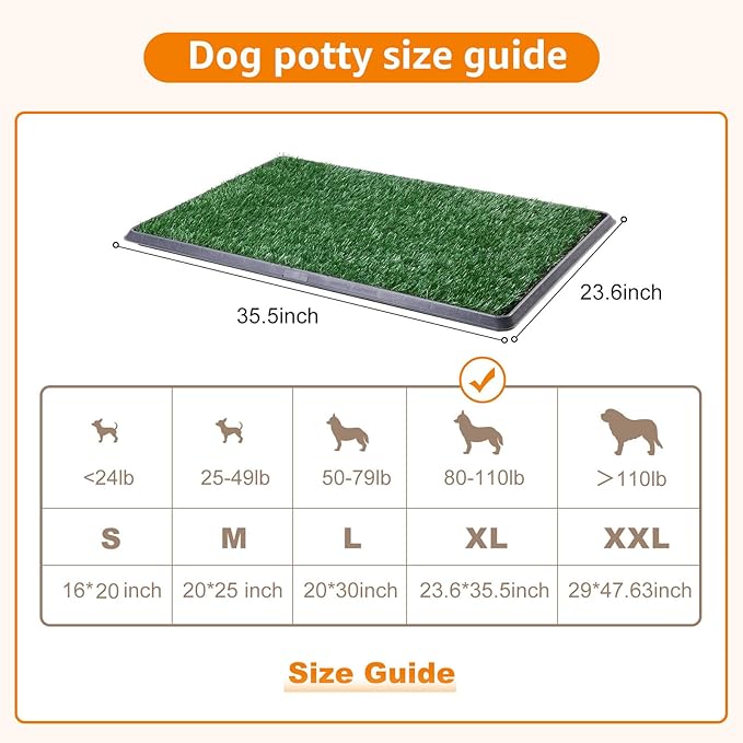 LOOBANI Dog Grass Pad with Tray Large, Indoor Dog Potties for Apartment and Patio Training, with 2 Packs Loobani Dog Grass Pee Pads for Replacement (Tray Potty 23.6 * 35.5inch)