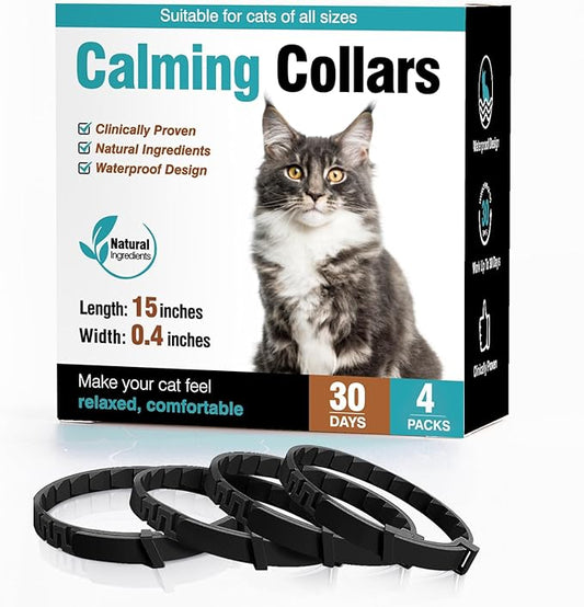 Pheromone Calming Collar Stress and Anxiety Relief Lasts 30 Days Calming Collar for Cats Cat Calm Collar Cat Adjustable Appeasing Calming Collar for Kitten Kitty Calm Collar Make Cat Relaxed 4 Pack