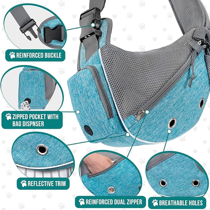 PetAmi Dog Sling Carrier for Small Dogs, Puppy Carrier Sling Purse, Dog Bags for Traveling, Carrying Bag to Wear Medium Cat, Adjustable Crossbody Pet Sling Travel, Poop Bag Dispenser, Max 5 lbs, Blue