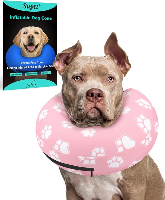 Supet Inflatable Dog Cone Collar Alternative After Surgery, Dog Neck Donut Collar Recovery E Collar for Neuter, Soft Dog Cone for Small Medium Large Dogs