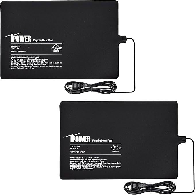 iPower Reptile Heat Pad Under Tank Terrarium Warmer Heating Mat for Turtle, Lizard, Frog, Snake, Reptile, and Other Small Animals, 8X12 Inch, 16W, 2 Pack