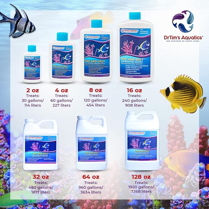 Dr. Tim’s Aquatics Saltwater One & Only Nitrifying Bacteria – For New Fish Tanks, Aquariums, Water Filtering, Disease Treatment – H20 Pure Fish Tank Cleaner – Removes Toxins – 8 Oz.