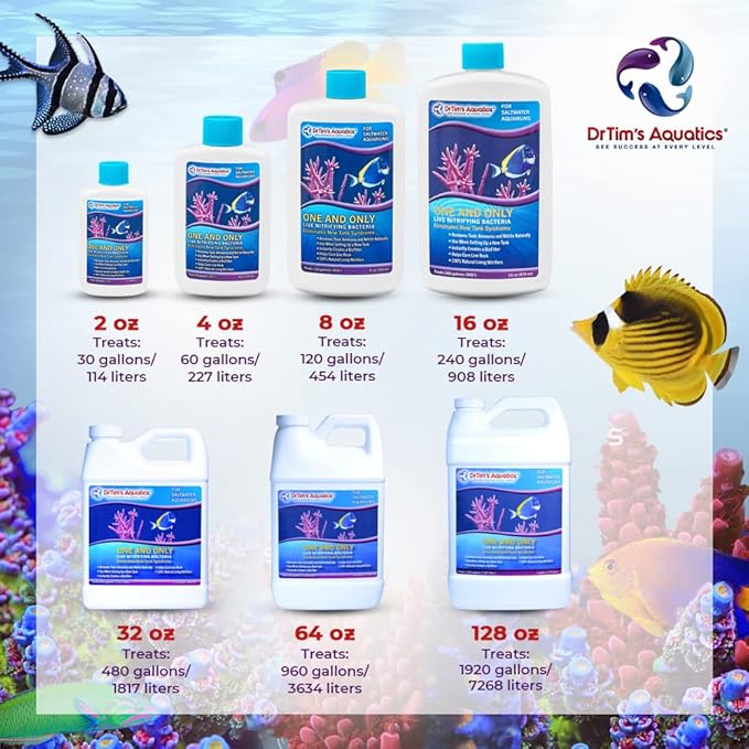 Dr. Tim’s Aquatics Saltwater One & Only Nitrifying Bacteria – For New Fish Tanks, Aquariums, Water Filtering, Disease Treatment – H20 Pure Fish Tank Cleaner – Removes Toxins – 4 Oz.