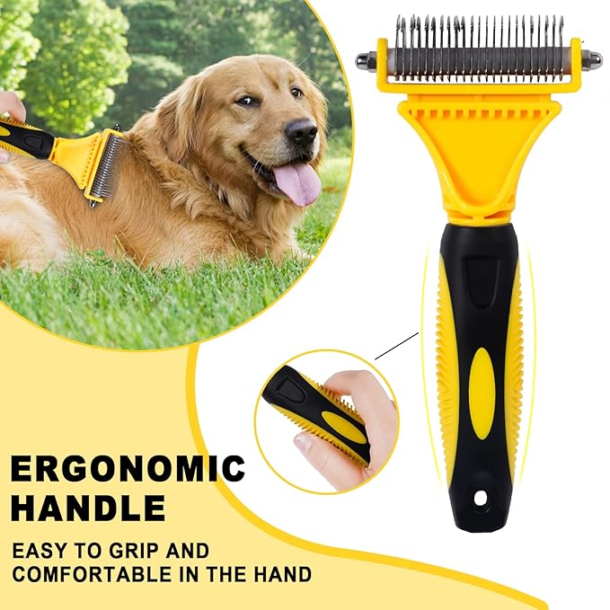 Pet Grooming Brush, Double Sided Undercoat Rake for Dogs & Cats, Professional Deshedding Brush and Dematting Tool, Safe and Effective Removing Knots, Mats, Tangles,and Flying Hair