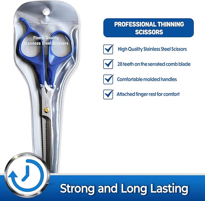 PET MAGASIN Pet Thinning Shears - Professional Thinning Scissors with Toothed Blade - Blue