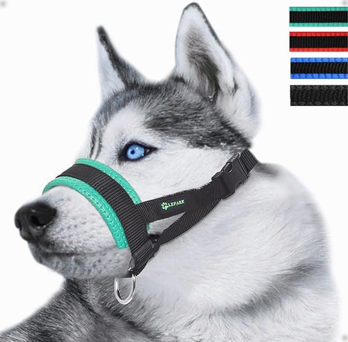 Nylon Dog Muzzle for Small,Medium,Large Dogs Prevent from Biting,Barking and Chewing,Adjustable Loop(XXL/Green)