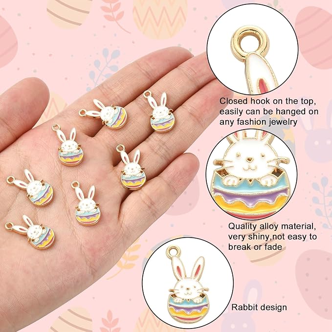 LiQunSweet 20 Pcs Enamel Animal Charms Cute Mini Rabbit Charms for DIY Earrings Bracelet Keychain Necklace Jewelry Making and Crafting