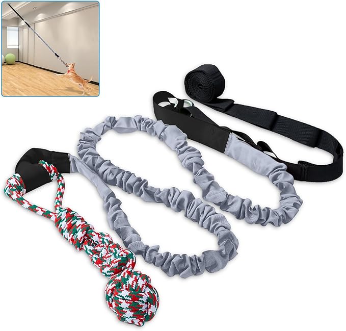 Outdoor Bungee Tug Toy，Dog Toy Hanging, Interactive Exercise Play Cord & Tether with Chew Rope Toy for Large Breed Puppies & Small Dog adult (Gray)