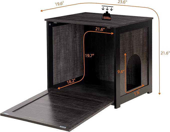 Dwanton Cat Litter Box Furniture Hidden, Cat Litter Box Enclosure, Reversible Entrance Can Be on Left or Right Side, Indoor Cat Box Cabinet, Wooden Cat Washroom, End Table, Nightstand, Dark Gray