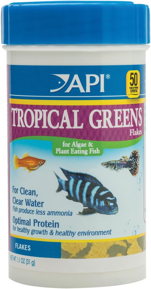 API TROPICAL GREENS FLAKES Tropical Fish Greens Flakes Fish Food 1.1-Ounce Container