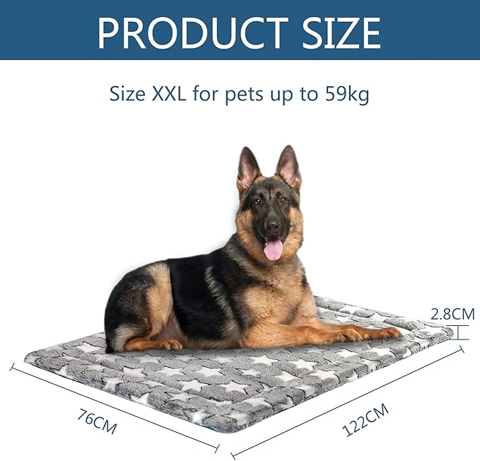 KROSER Fancy Dog Crate Pad Dog Bed Mat Reversible (Cool & Warm), Dog Bed Pad with Machine Washable, Dog Crate mat for Small to XXX-Large Dogs, Grey, Navy, Star Pattern