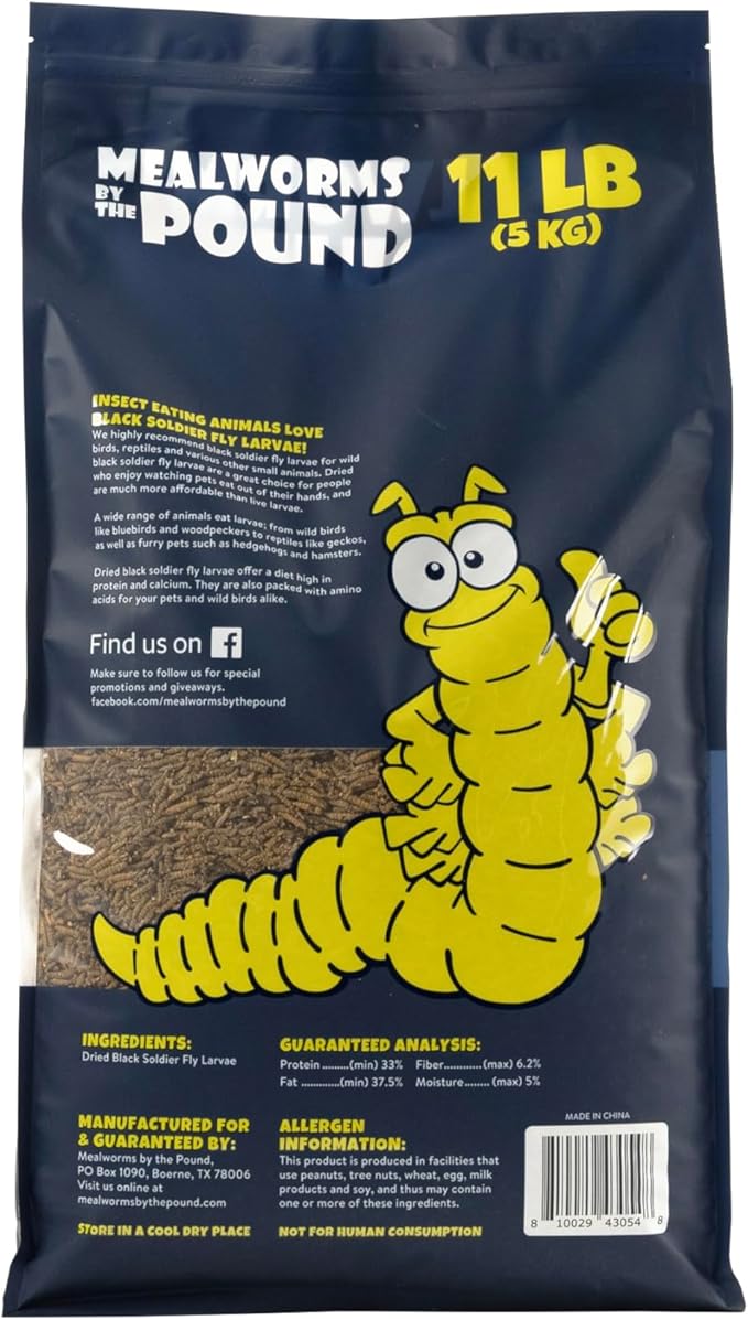 Dried Black Soldier Fly Larvae (11 lbs) - More Calcium Than Mealworms - Treats for Chickens, Wild Birds, & Reptiles