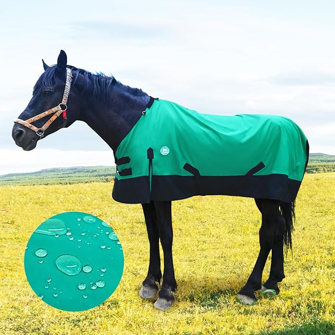 Waterproof and Breathable Horse Sheet|Horse Blankets for Real Horses|Adjustable with Tail Rainy Day Choices for Horses(76", Green)