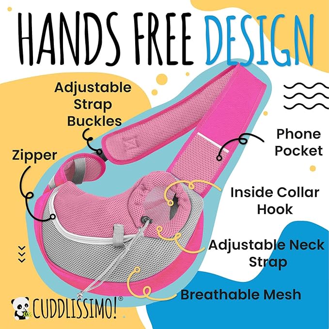 Pet Sling Carrier - Small Dog Puppy Cat Carrying Bag Purse Pouch -For Pooch Doggy Doggie Yorkie Chihuahua Baby Papoose Bjorn -Hiking Front Backpack Chest Body Holder Pack To Wear (Pink-L)